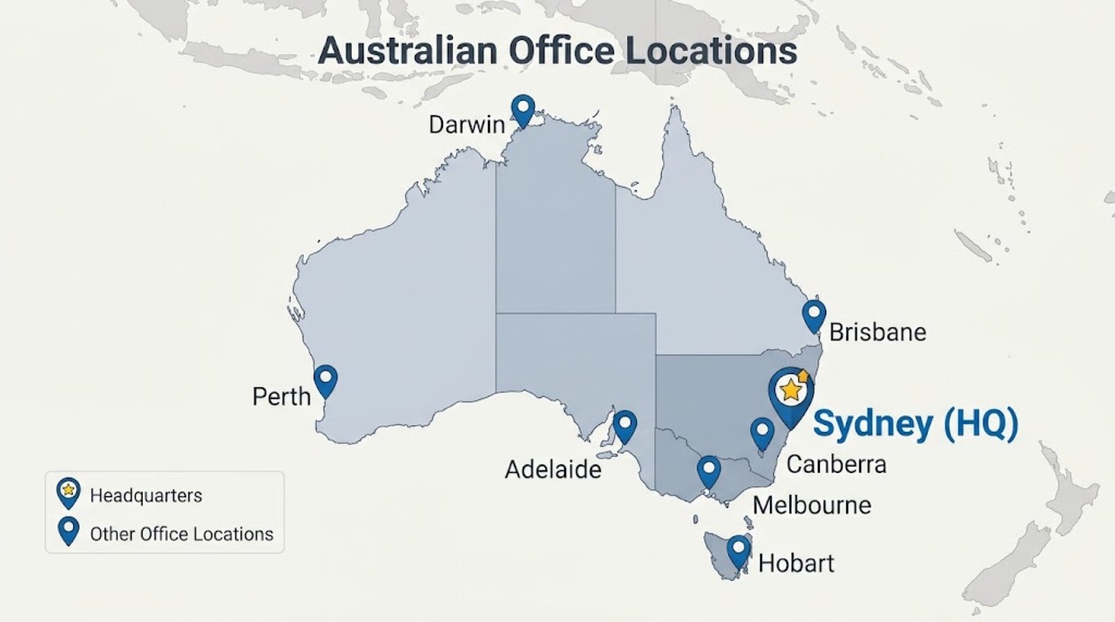Map of Australia showing NDY Group's service coverage from its Sydney head office