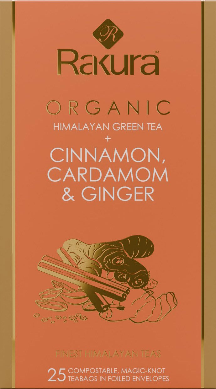 Rakura Organic Himalayan Green Tea + Cinnamon, Cardamom & Ginger box