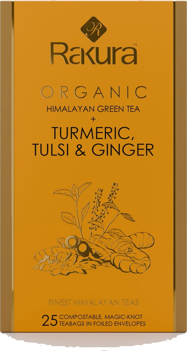 Rakura Himalayan Organic Green Tea + Turmeric, Tulsi & Ginger box